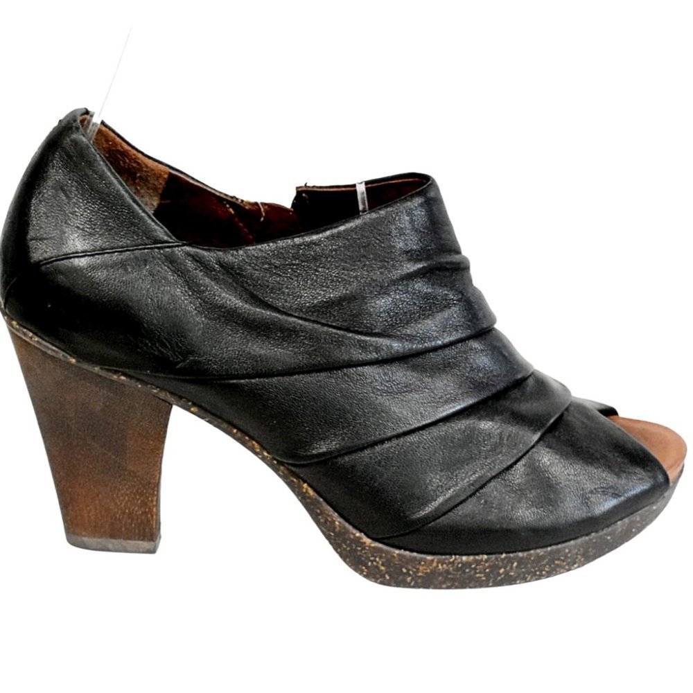 Naya "Ana" Black Leather Open-Toe Bootie